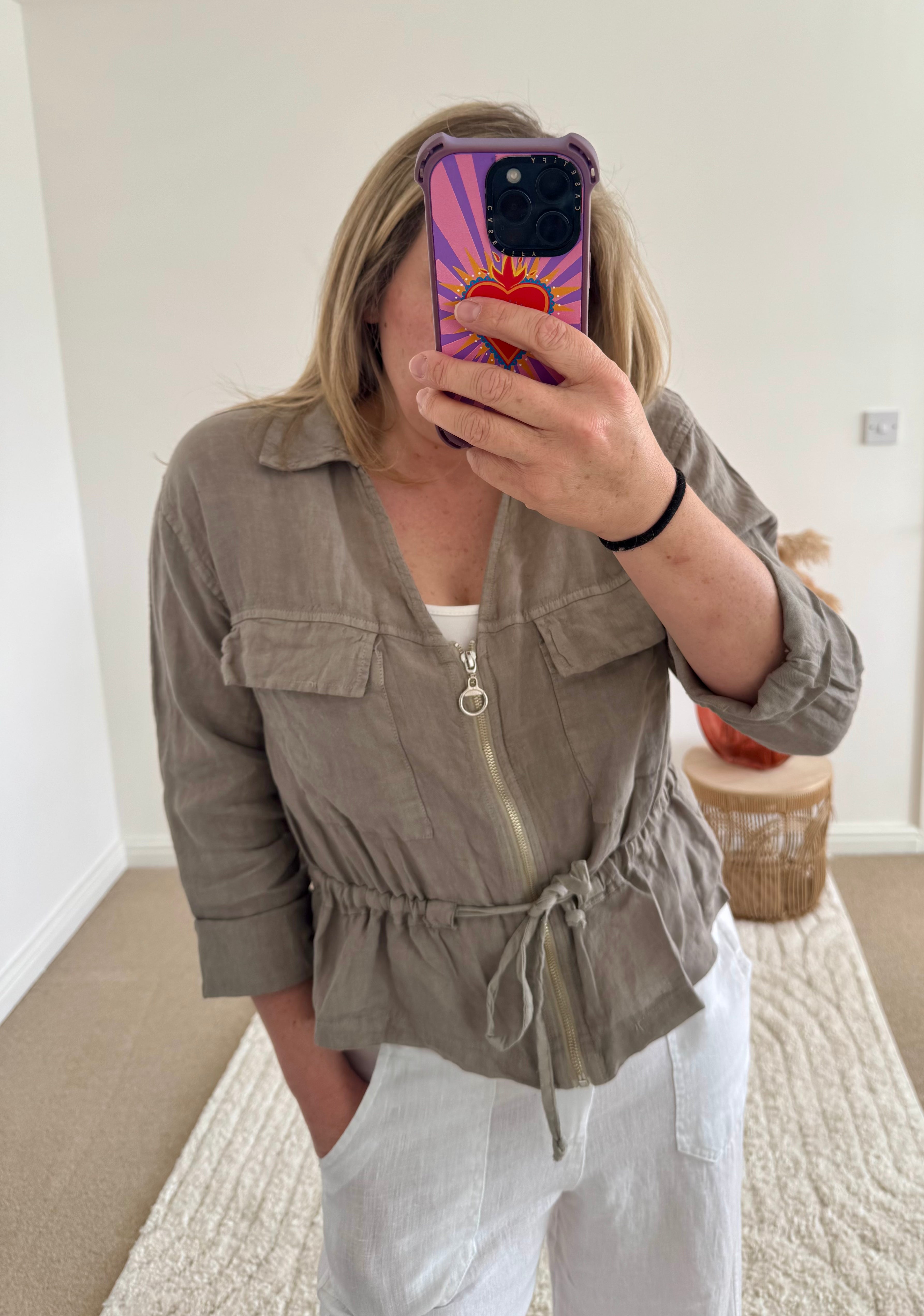 Linen Cropped Zip Safari Jacket | Taupe