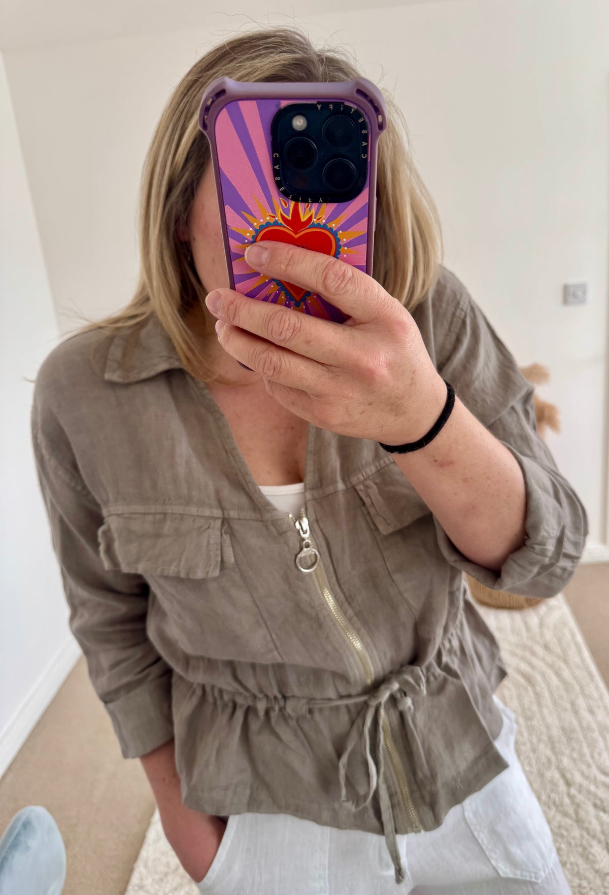 Linen Cropped Zip Safari Jacket | Taupe