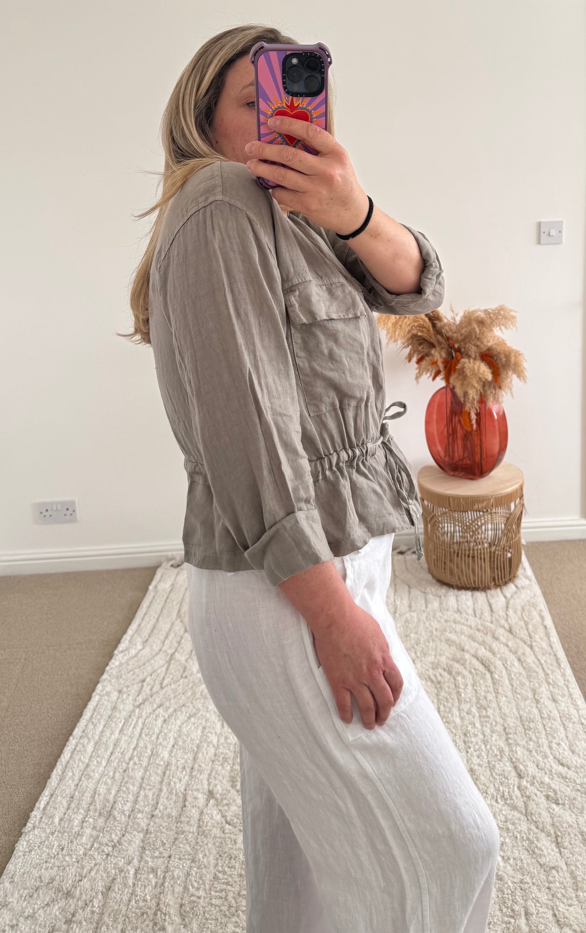 Linen Cropped Zip Safari Jacket | Taupe