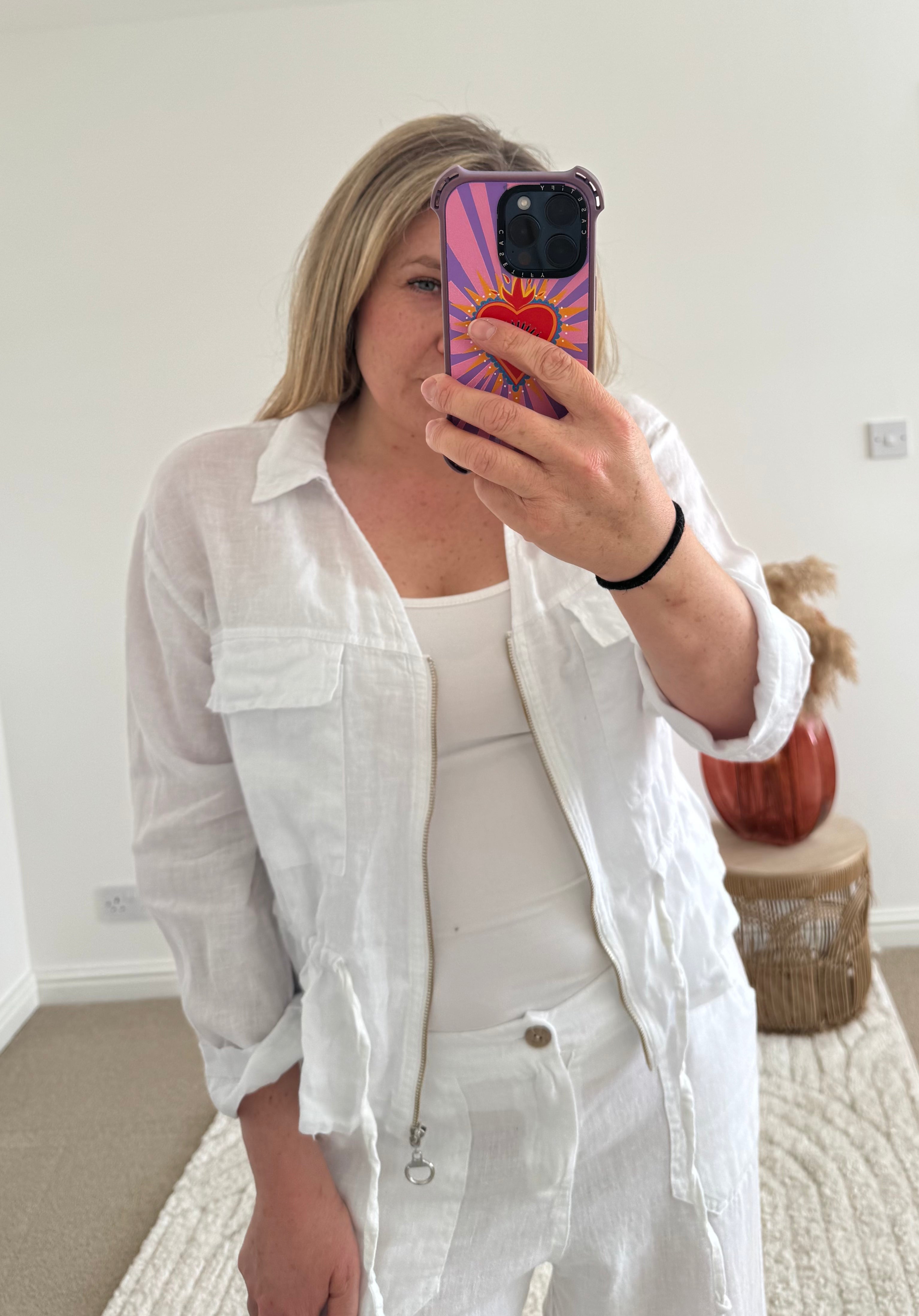Linen Cropped Zip Safari Jacket | White