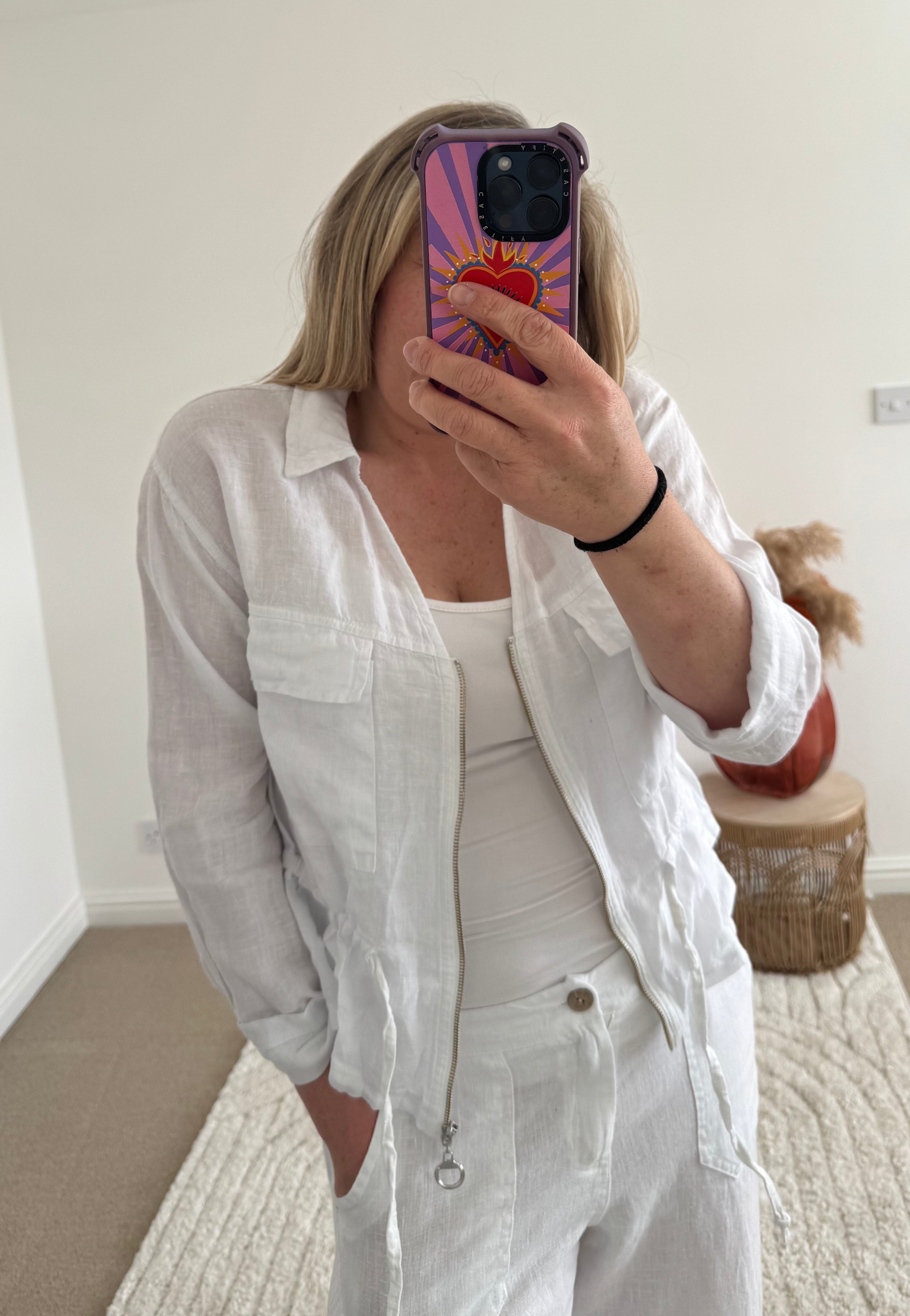 Linen Cropped Zip Safari Jacket | White