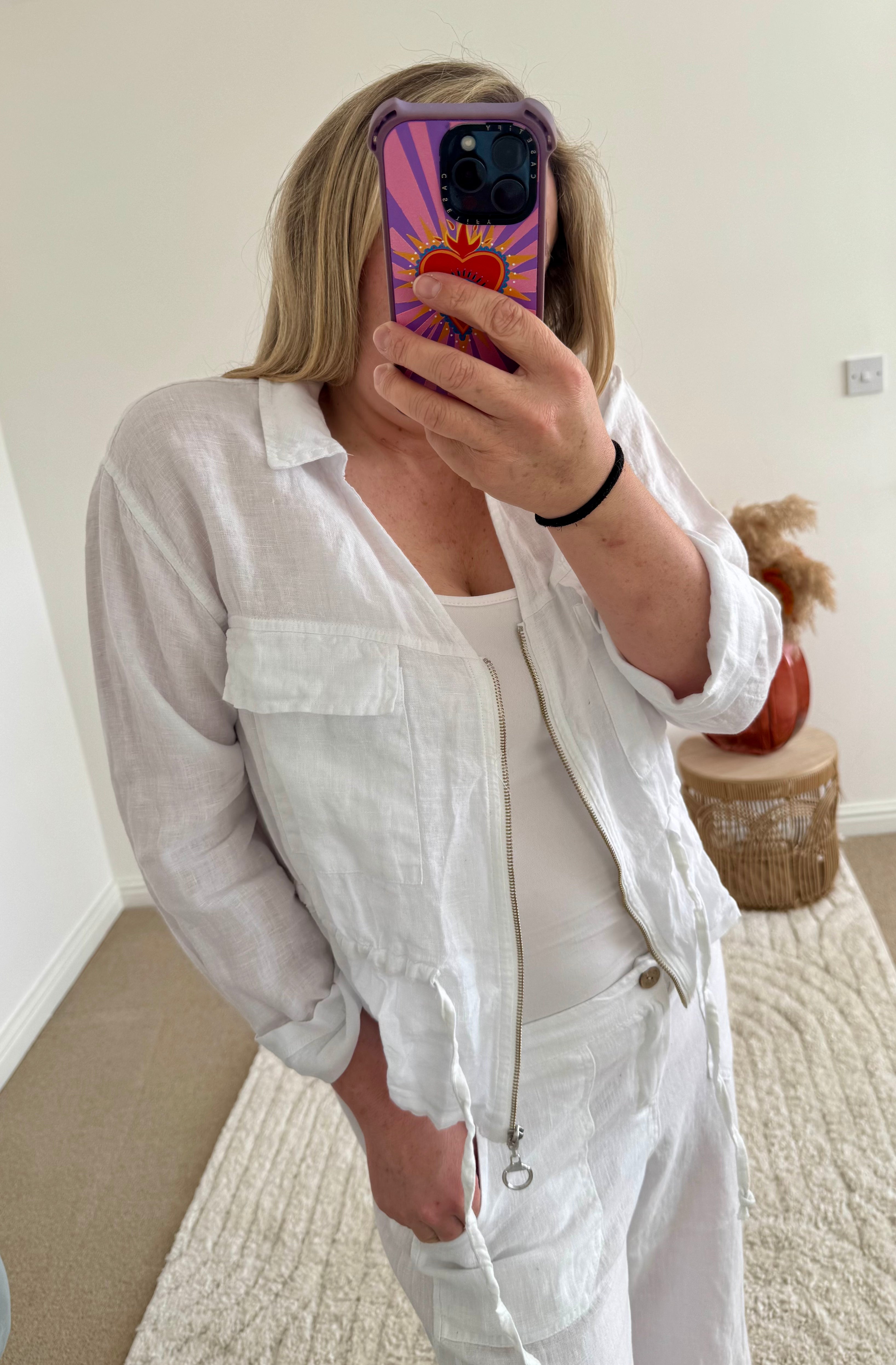 Linen Cropped Zip Safari Jacket | White