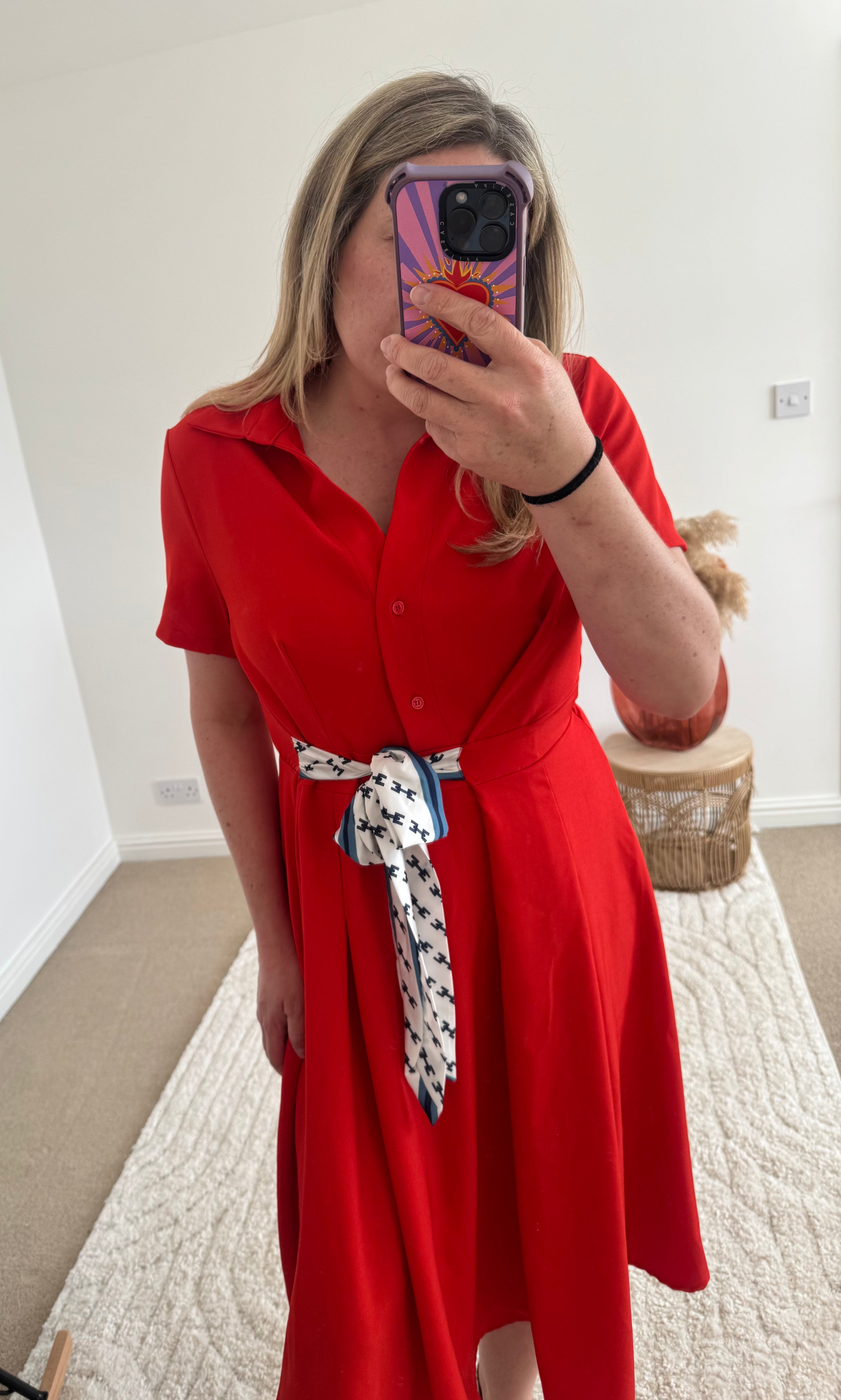 Retro Inspired Shirt Dress with Tie | Red/Orange