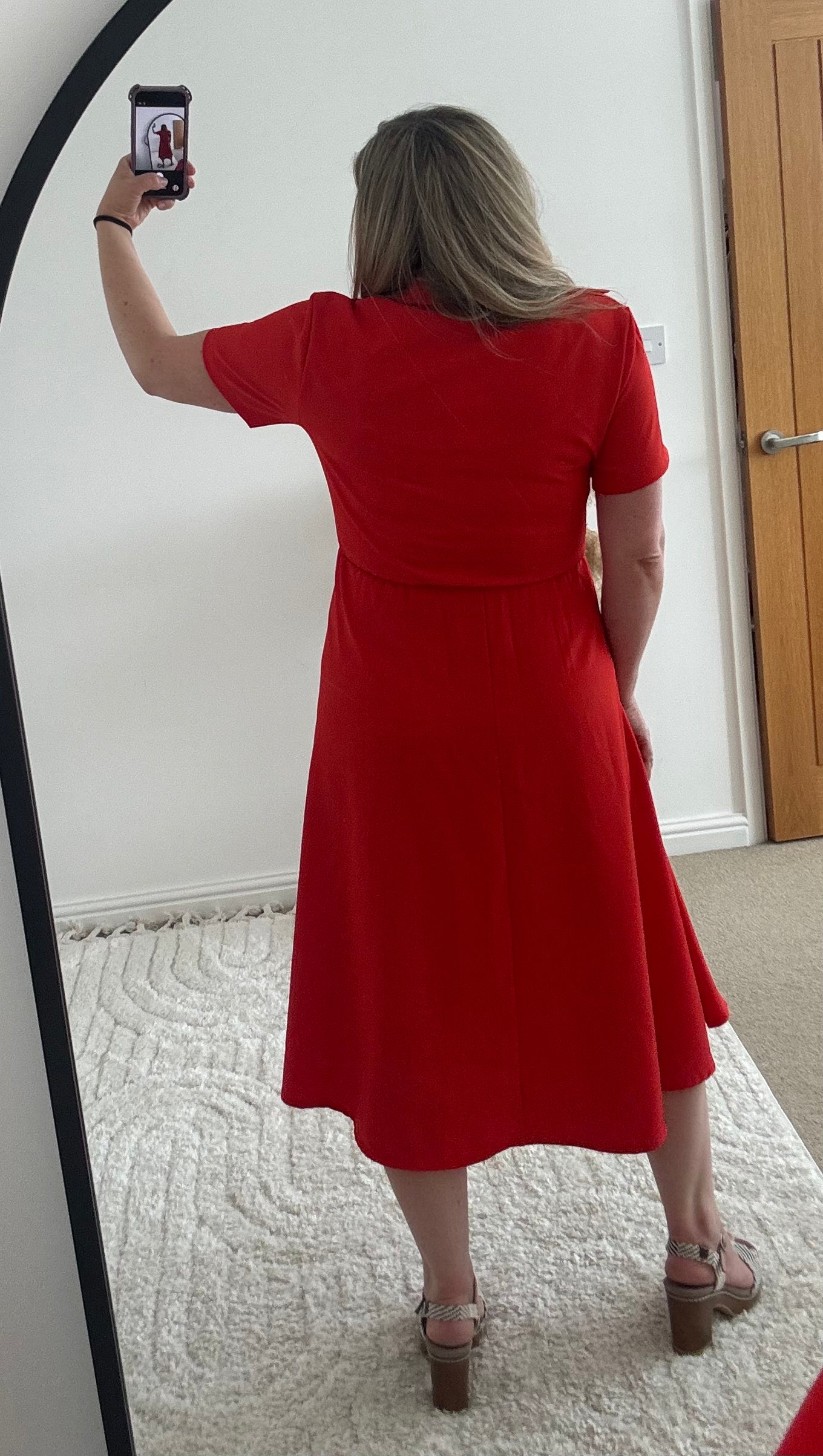 Retro Inspired Shirt Dress with Tie | Red/Orange
