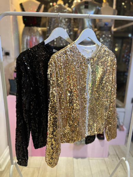 Chloe Sequin Bomber Jacket | Gold