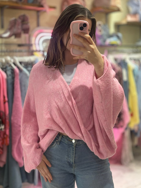 Twist Front Knitted Jumper | Pink