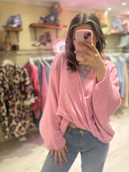 Twist Front Knitted Jumper | Pink