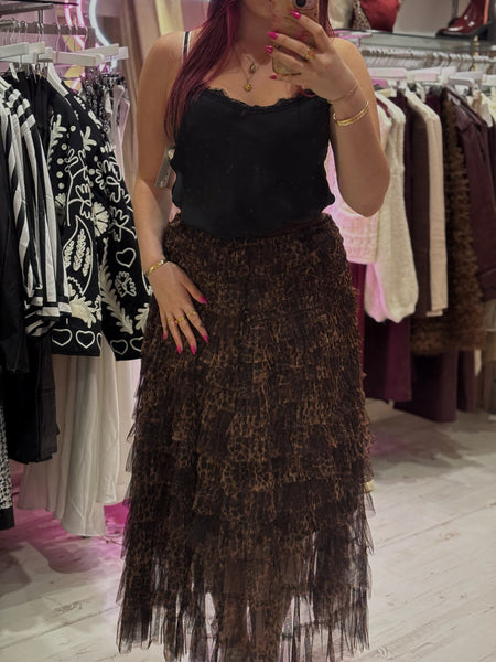Leopard Layered Tulle Skirt | Brown Multi