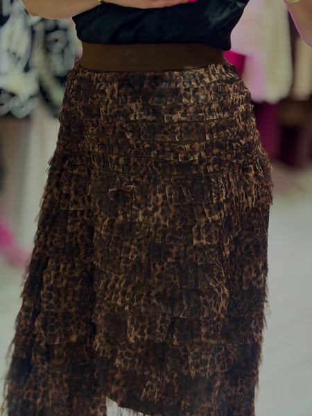 Leopard Layered Tulle Skirt | Brown Multi