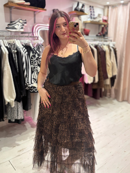 Leopard Layered Tulle Skirt | Brown Multi