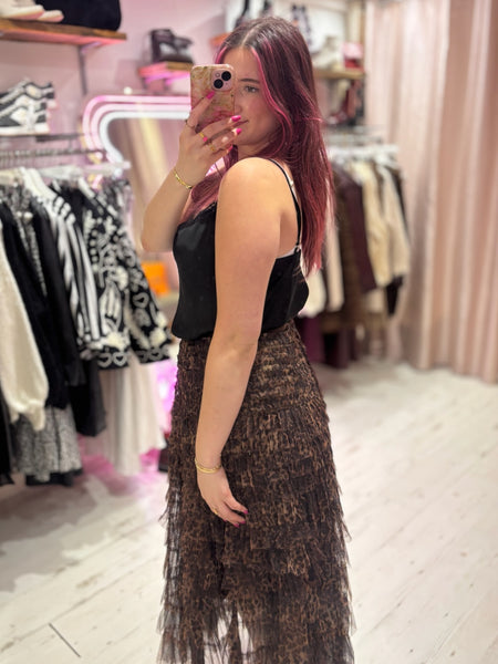 Leopard Layered Tulle Skirt | Brown Multi