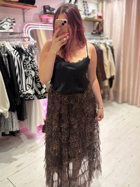 Leopard Layered Tulle Skirt | Brown Multi