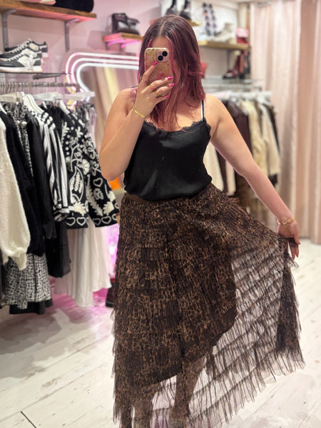 Leopard Layered Tulle Skirt | Brown Multi