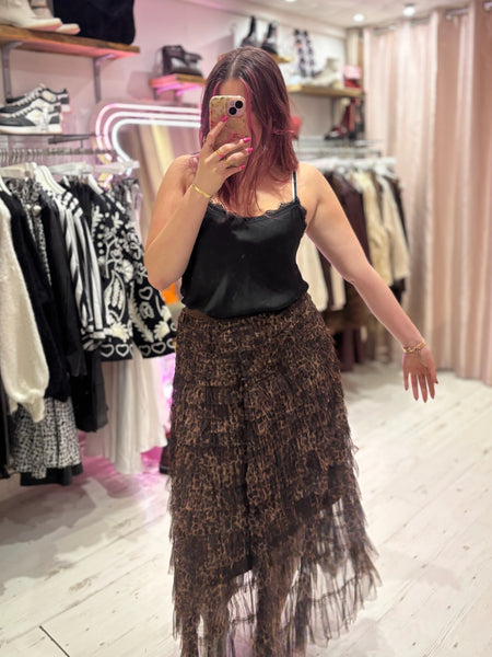 Leopard Layered Tulle Skirt | Brown Multi