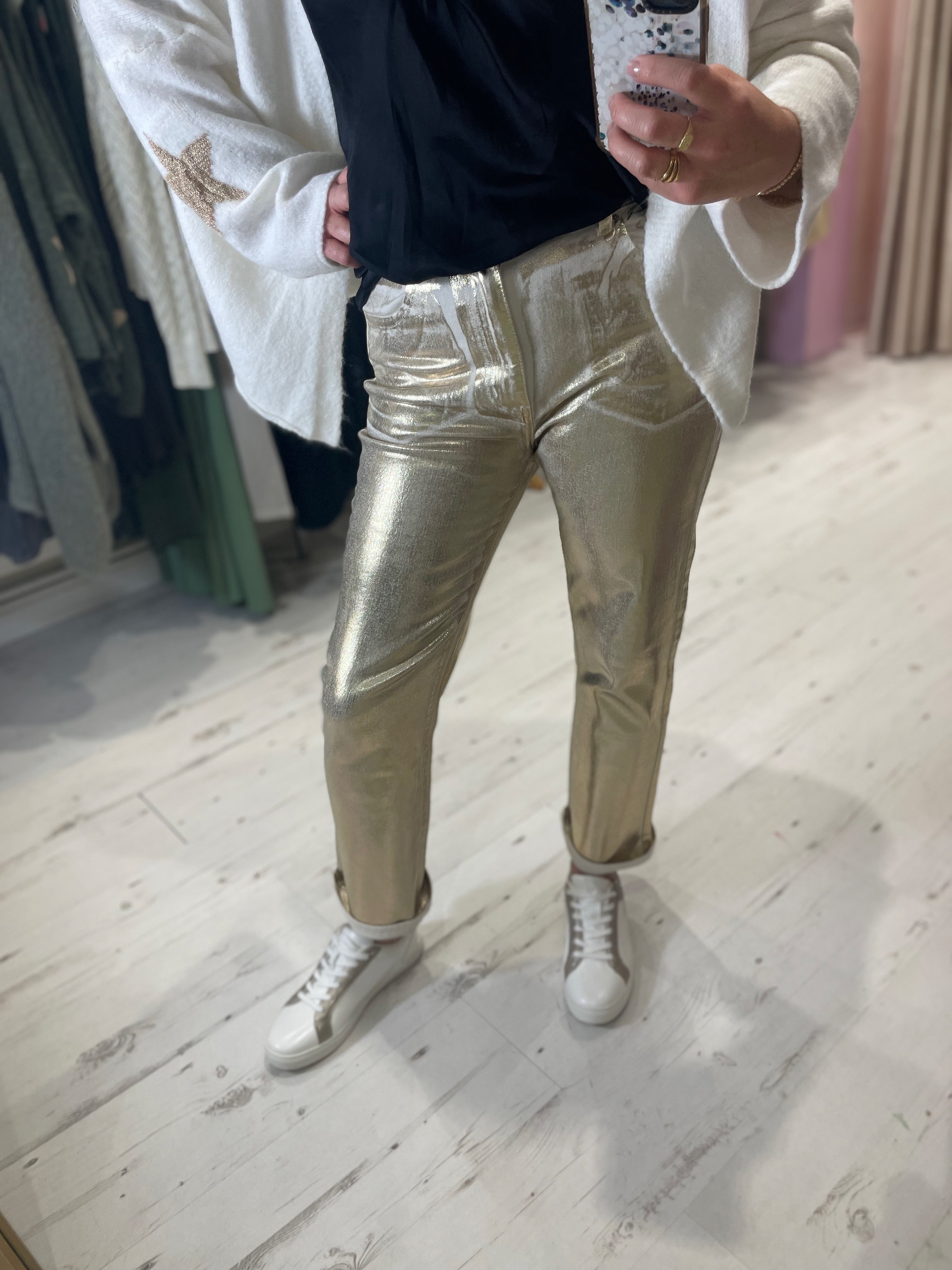 Metallic Straight Leg Jeans | Gold