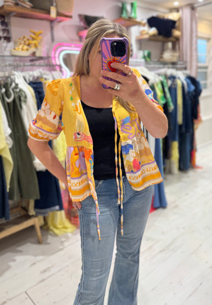 Suena Linen Blend Tie Front Top | Yellow