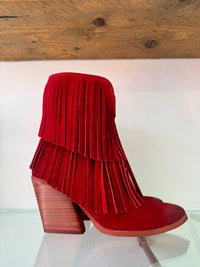Felmini | Suede Fringed Heeled Cowboy Boot | Deep Red