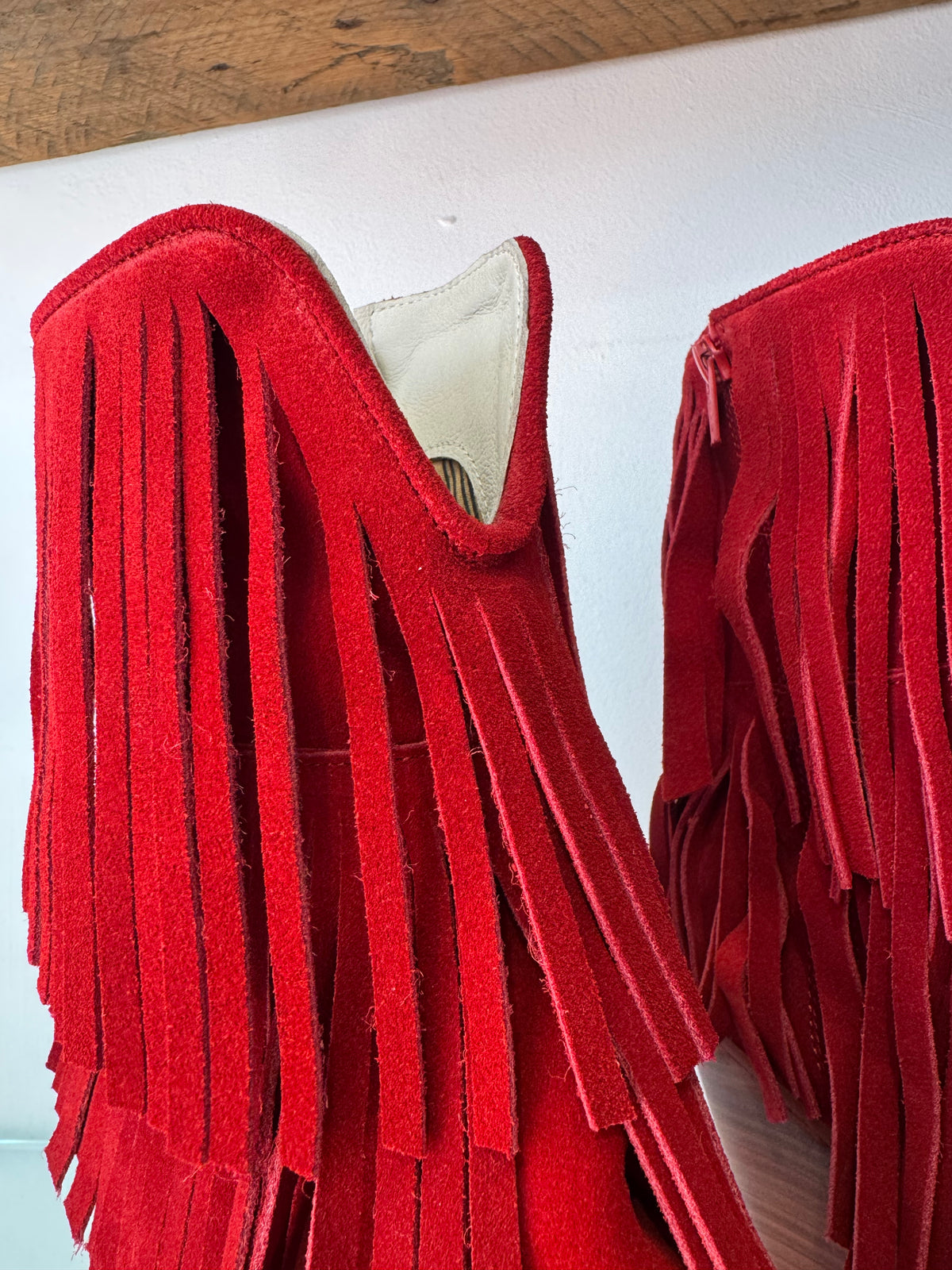Felmini | Suede Fringed Heeled Cowboy Boot | Deep Red