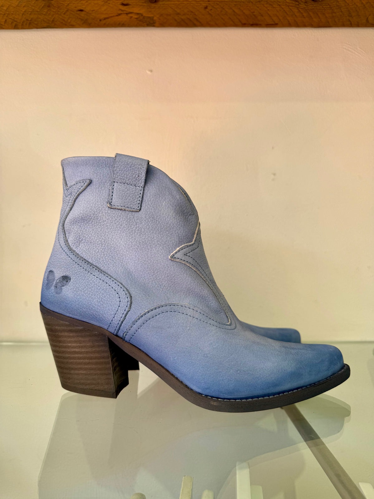 Felmini | Nubuck Heeled Cowboy Boot | Powder Blue