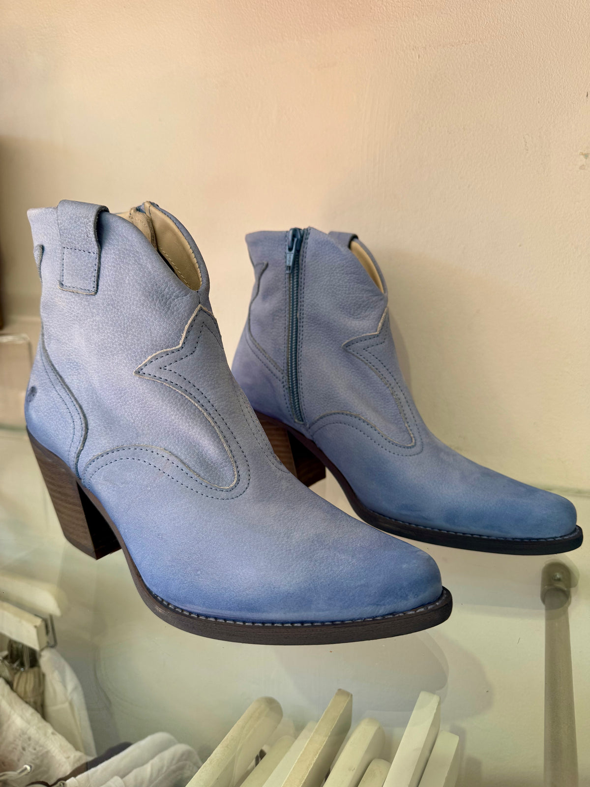 Felmini | Nubuck Heeled Cowboy Boot | Powder Blue