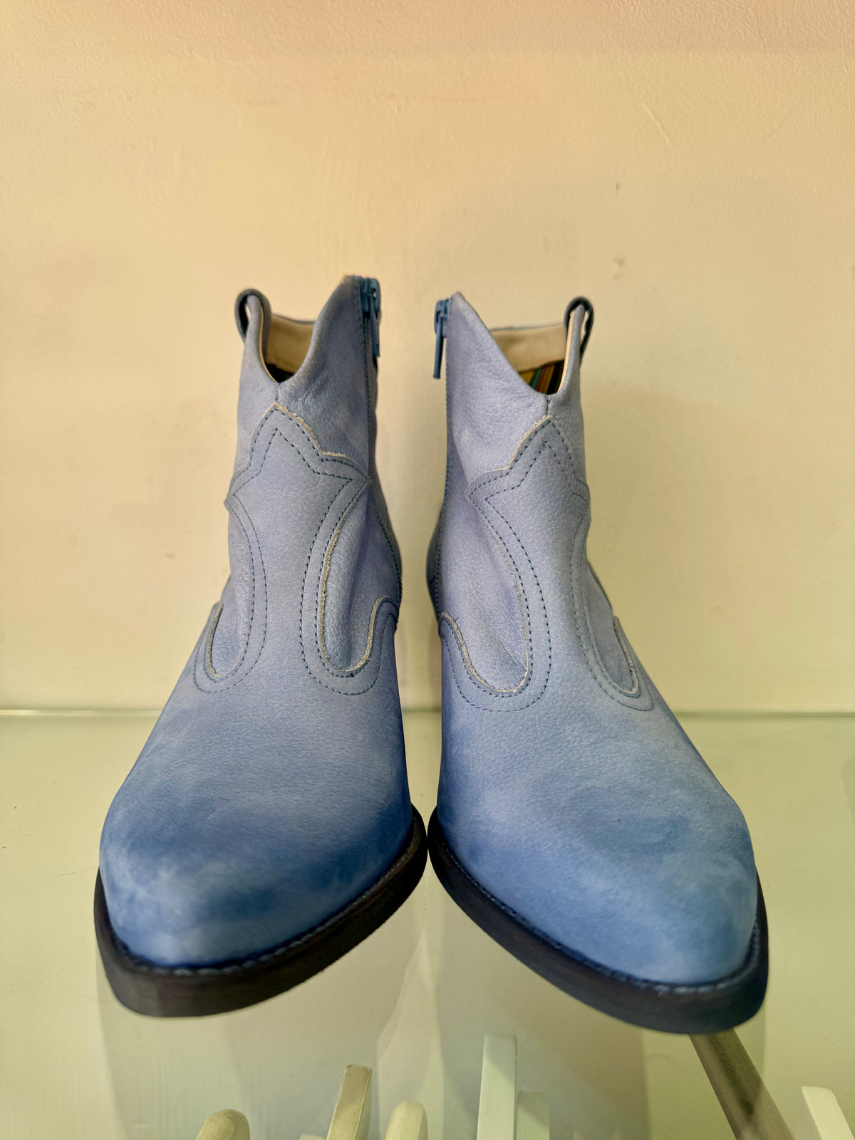 Felmini | Nubuck Heeled Cowboy Boot | Powder Blue