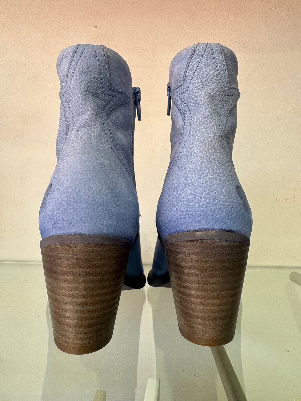 Felmini | Nubuck Heeled Cowboy Boot | Powder Blue