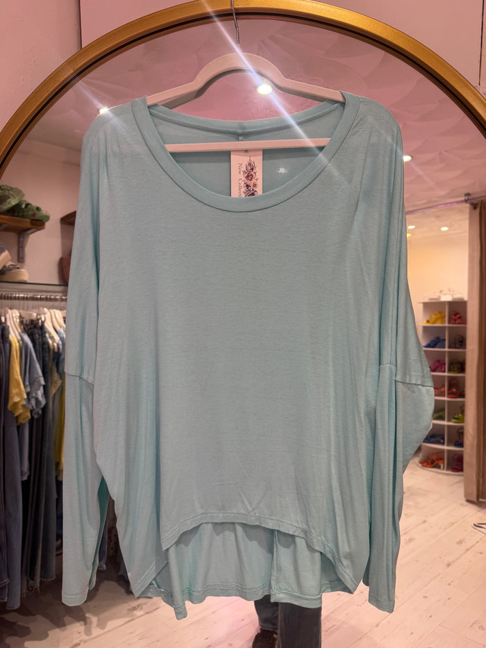 Long Sleeved Relaxed Fit Top | Aqua
