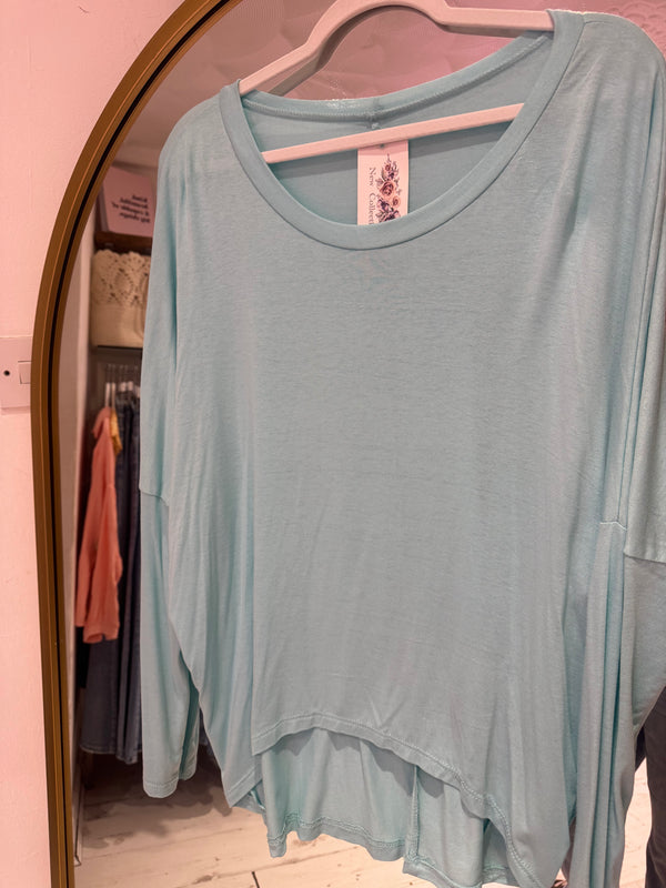 Long Sleeved Relaxed Fit Top | Aqua