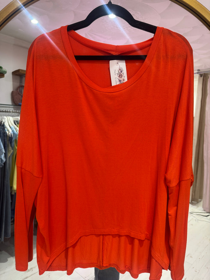 Long Sleeved Relaxed Fit Top | Orange/Red