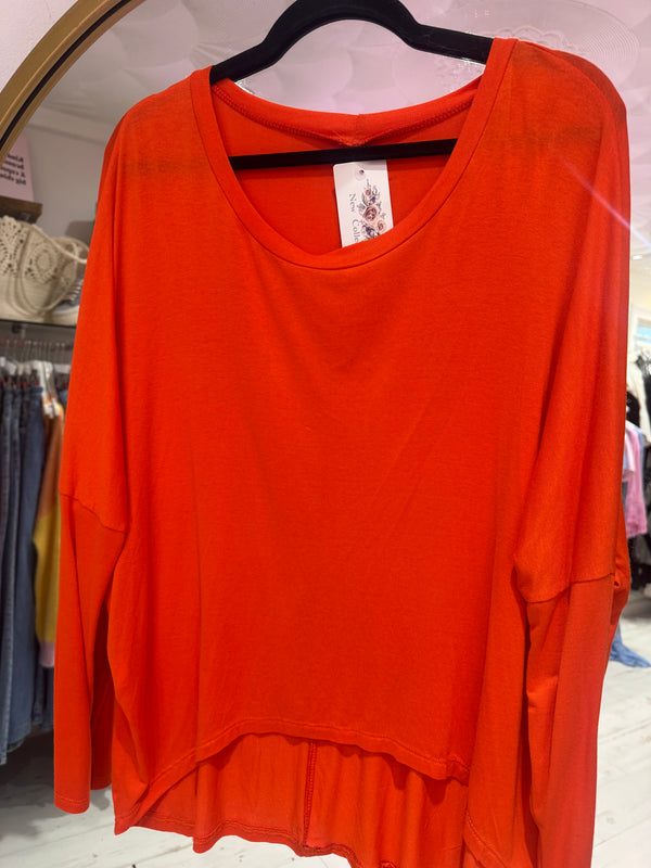 Long Sleeved Relaxed Fit Top | Orange/Red