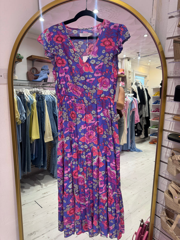 Retro Floral Print Sun Dress | Purple/Pink