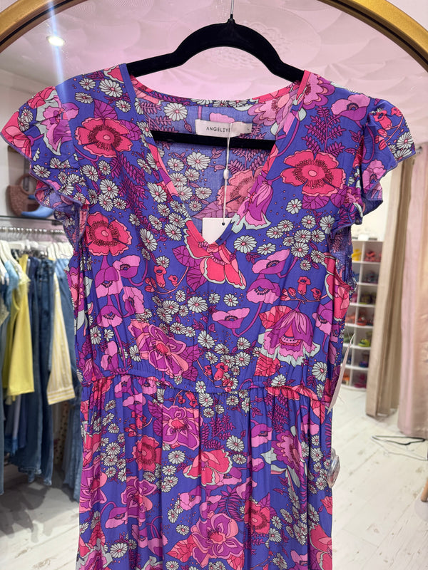 Retro Floral Print Sun Dress | Purple/Pink