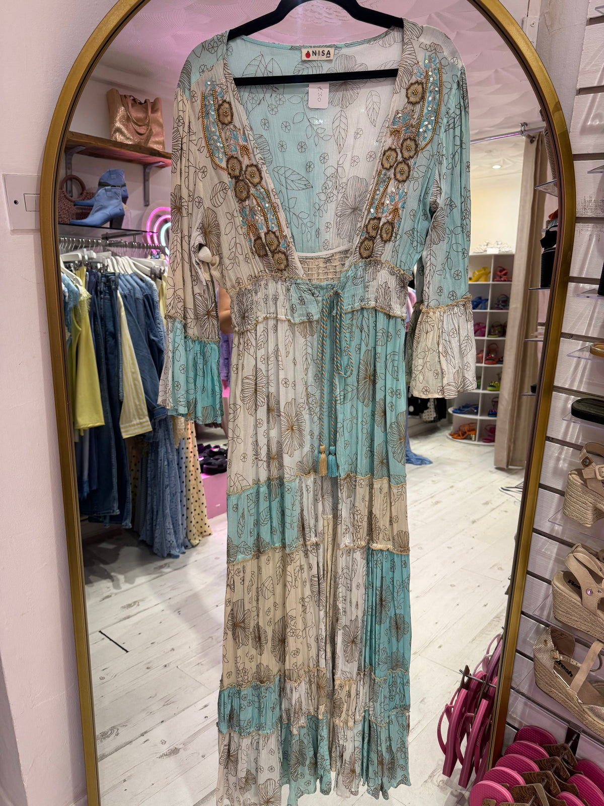 Boho Embellished Floral Kimono | Turquoise