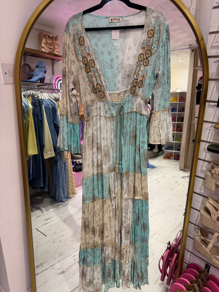 Boho Embellished Floral Kimono | Turquoise