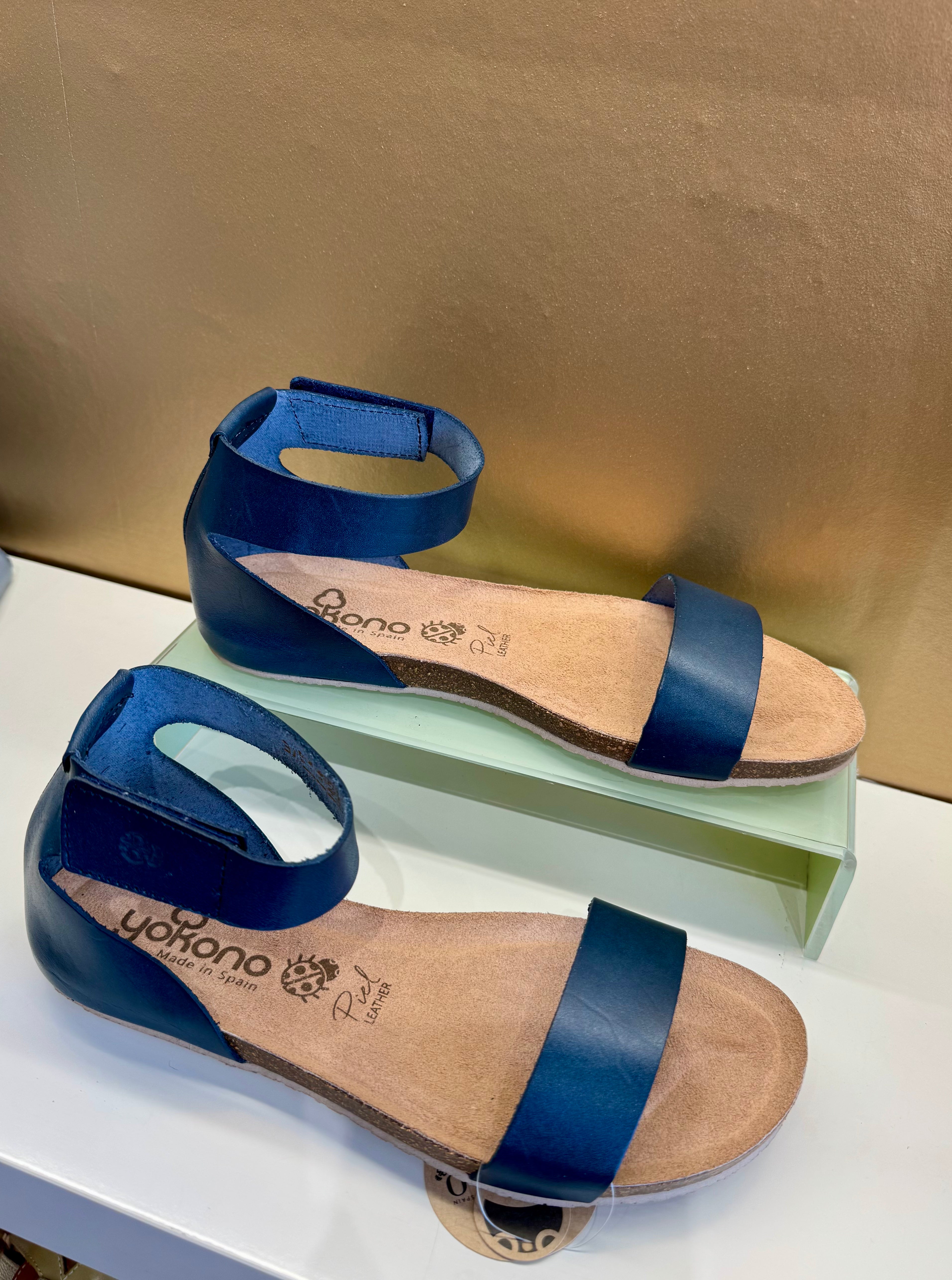 Yokono | Genova-400 | Flat Sandal with Ankle Strap | Navy