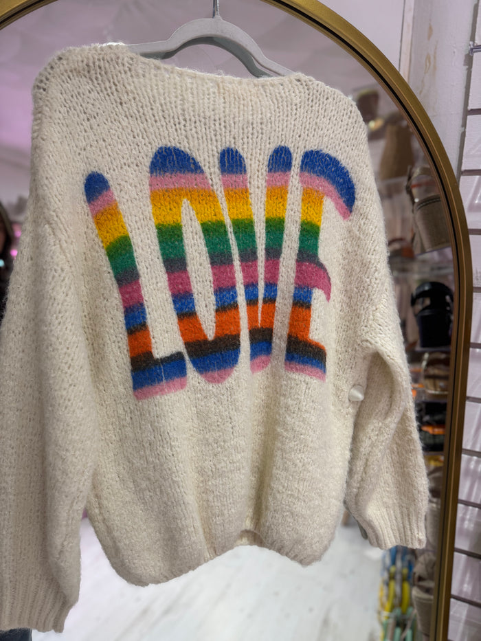 Rainbow Love Back Printed Jumper | Cream