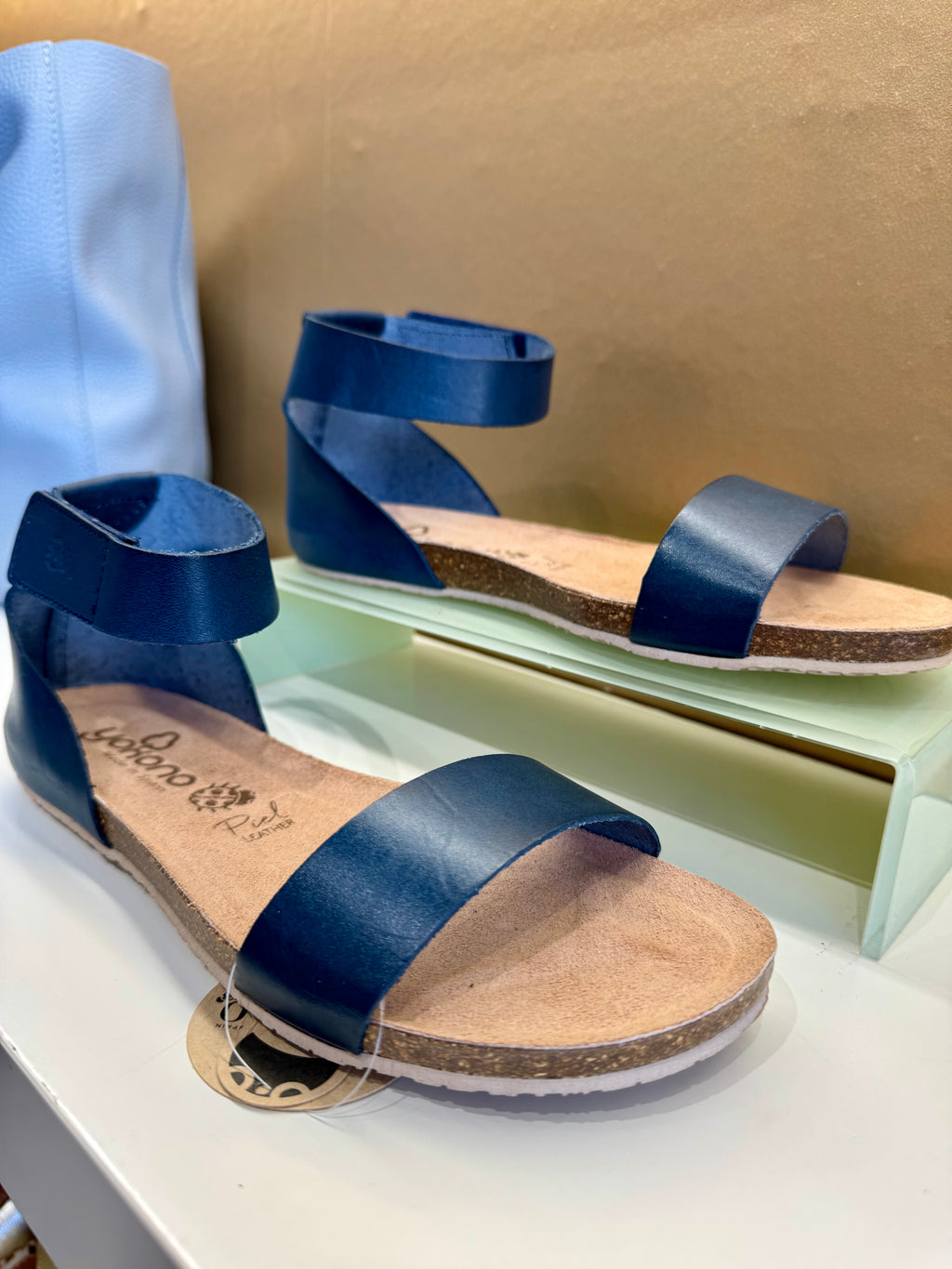 Yokono | Genova-400 | Flat Sandal with Ankle Strap | Navy