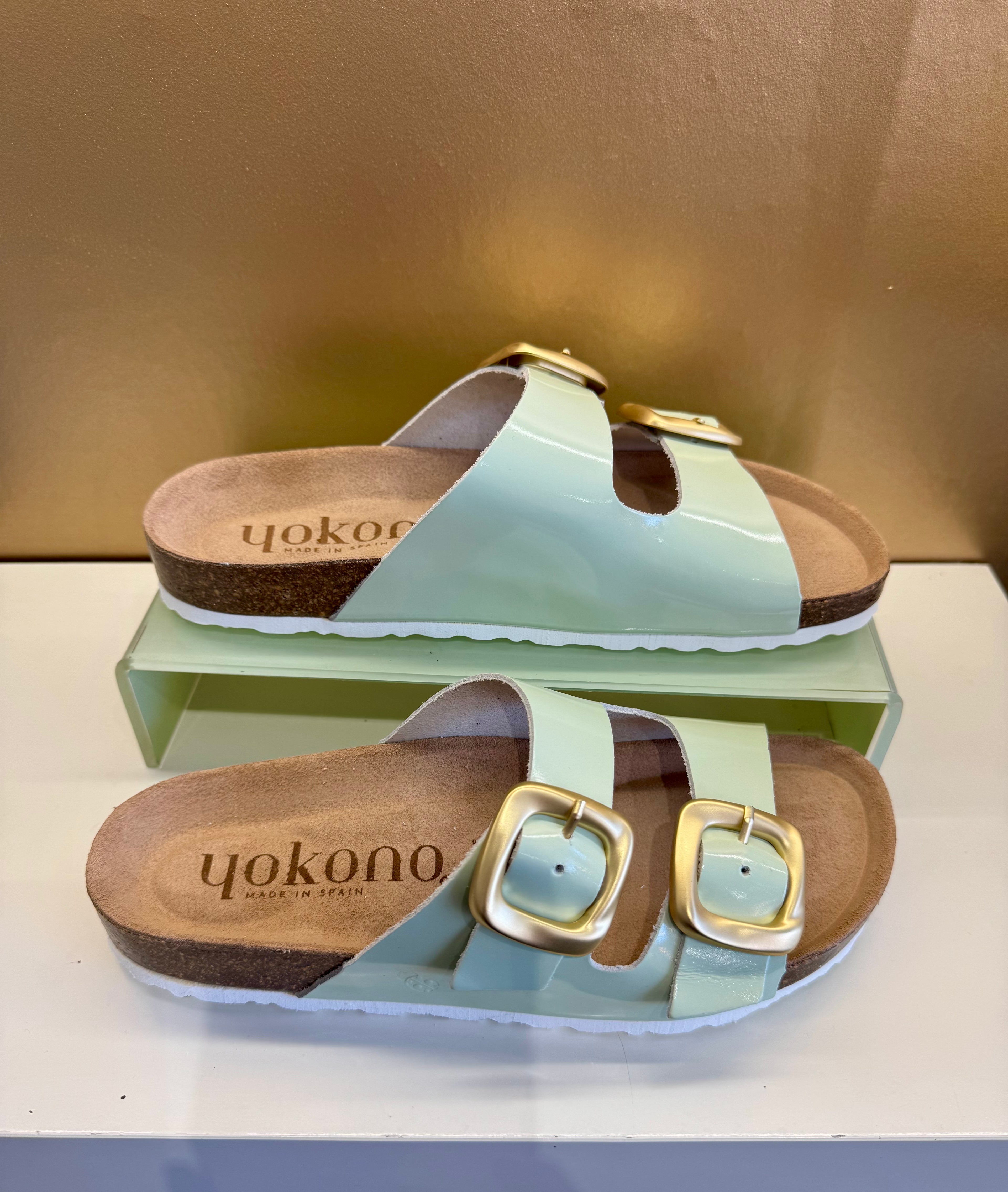 Yokono | Granada-700 | Patent Slip On Double Buckle Sandal | Mint