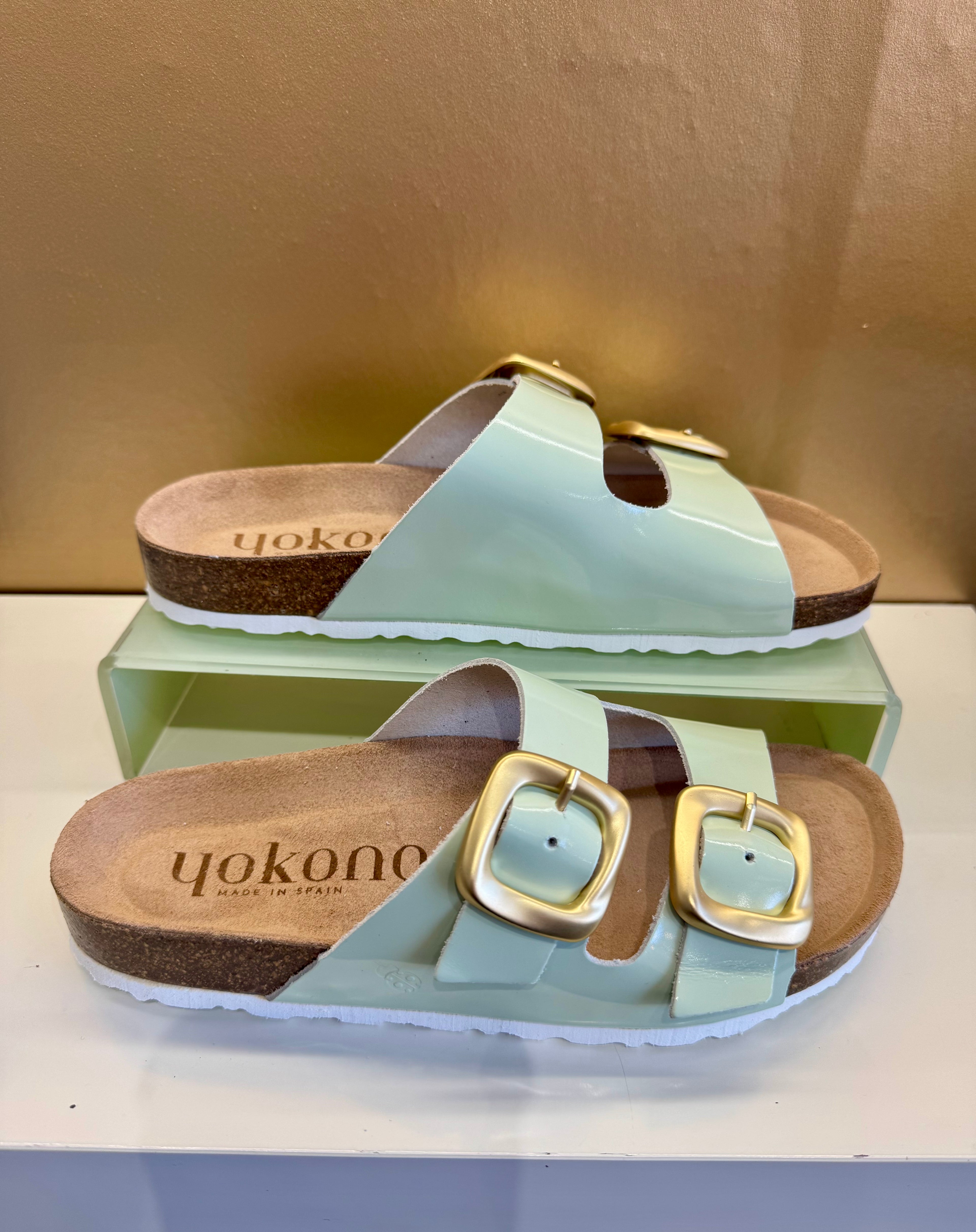Yokono | Granada-700 | Patent Slip On Double Buckle Sandal | Mint