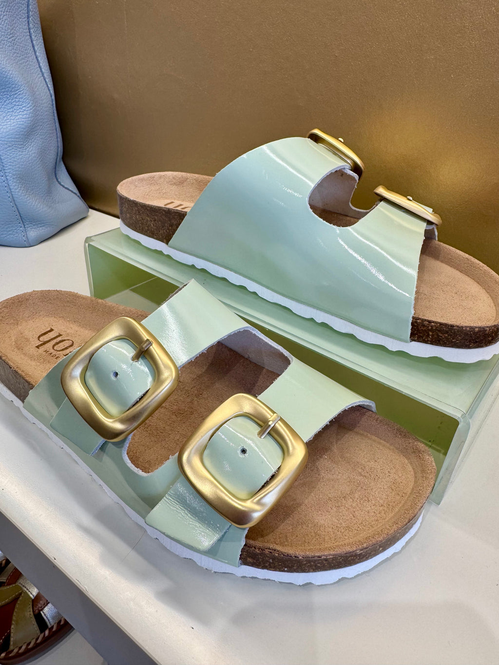 Yokono | Granada-700 | Patent Slip On Double Buckle Sandal | Mint