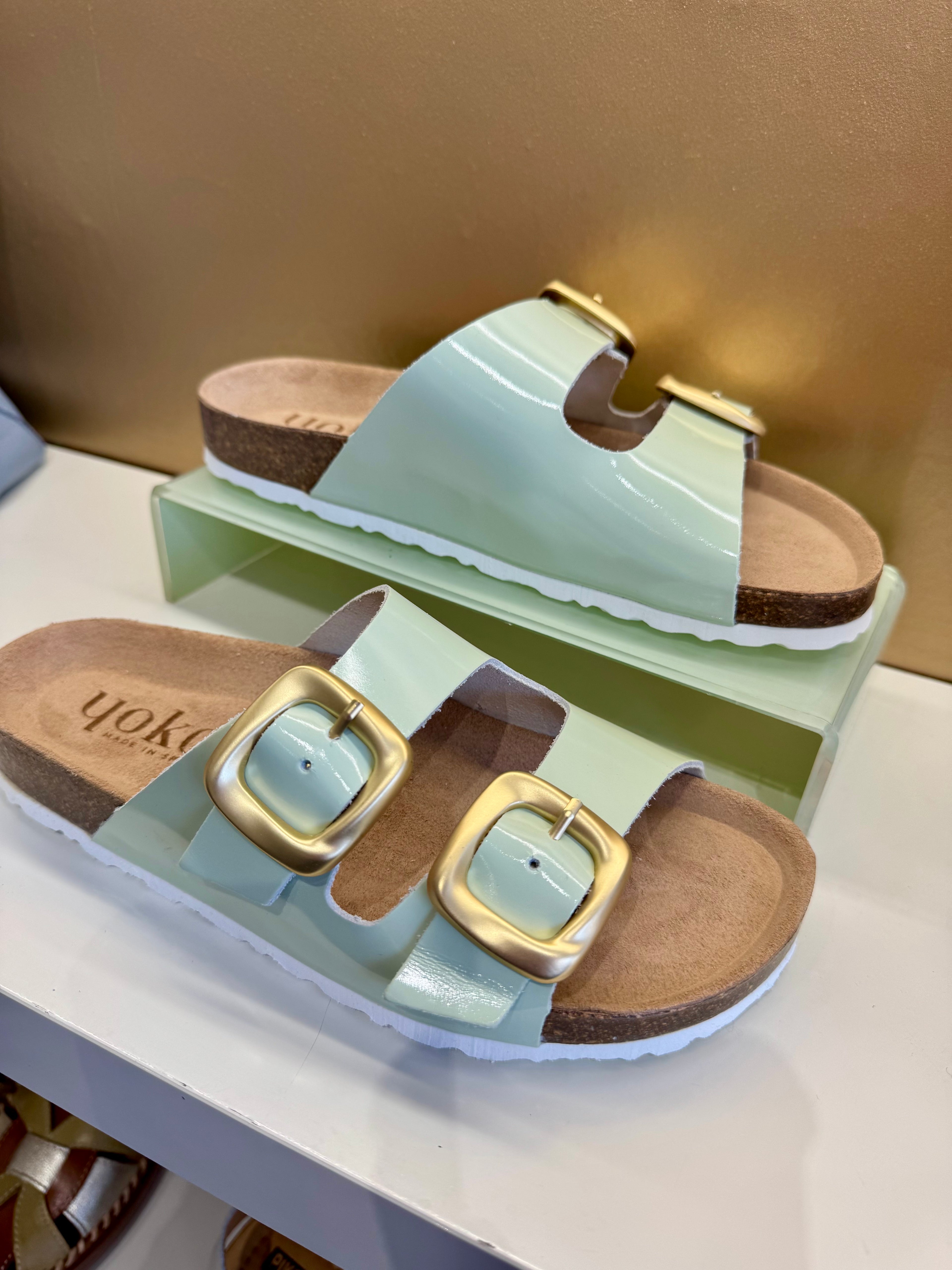 Yokono | Granada-700 | Patent Slip On Double Buckle Sandal | Mint