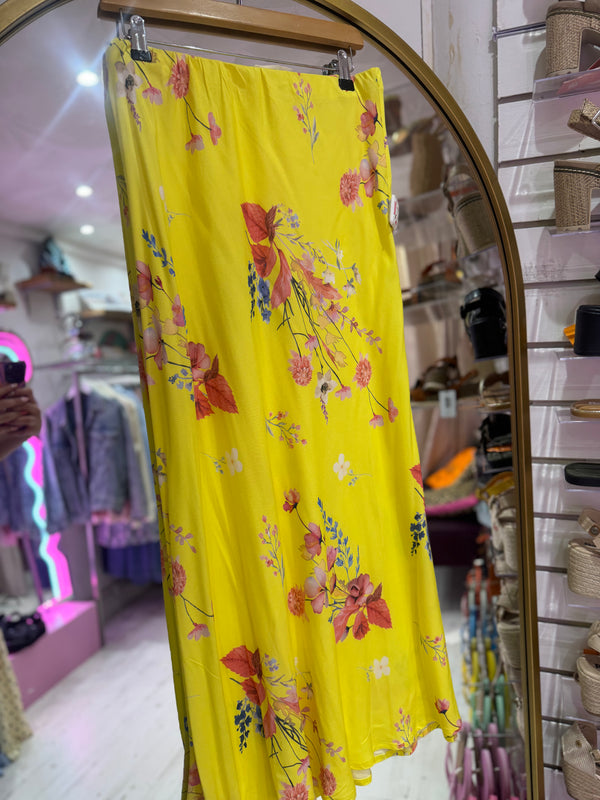Floral Print Midi Skirt | Yellow Multi