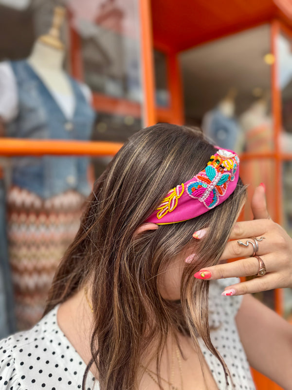 Colourful Embellished Headband | Fuchsia Pink