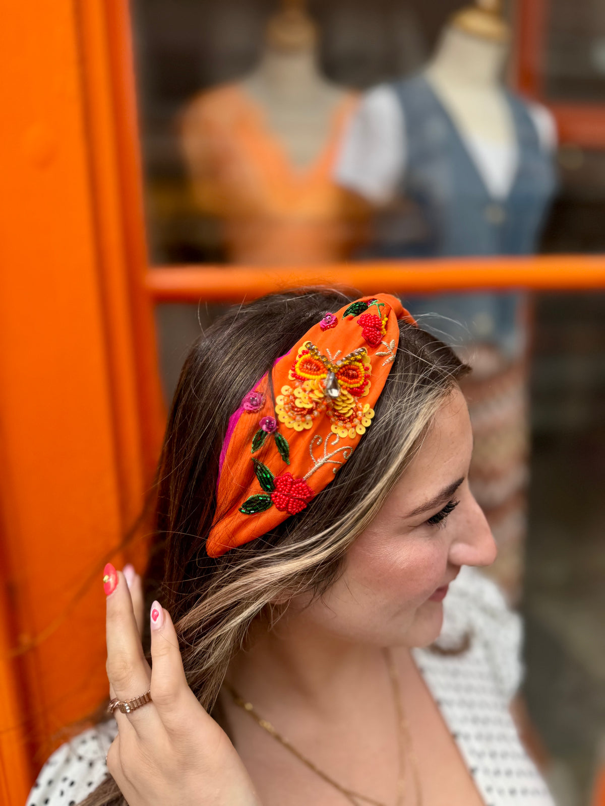 Colourful Embellished Headband | Orange