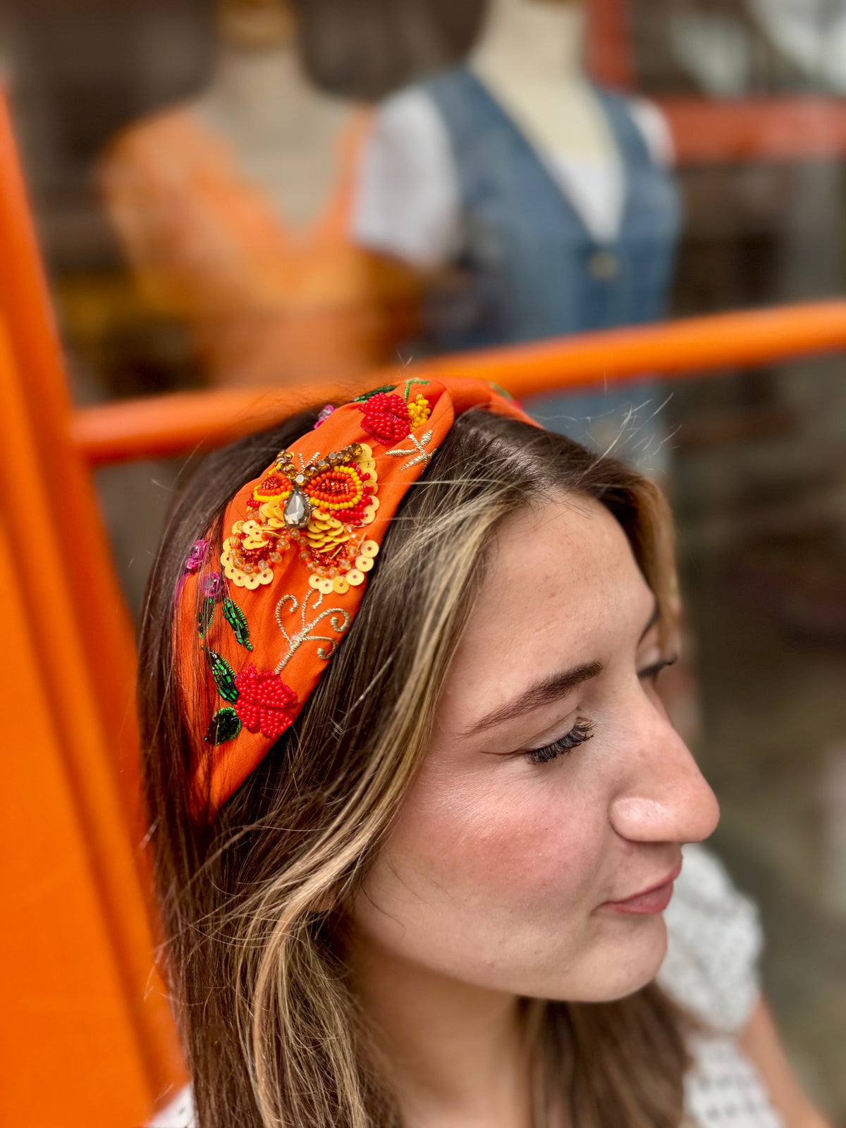 Colourful Embellished Headband | Orange