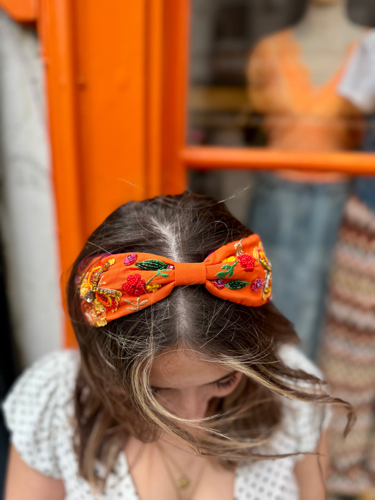 Colourful Embellished Headband | Orange