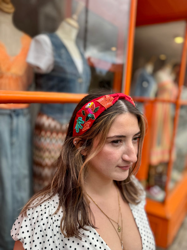 Colourful Embellished Headband | Red