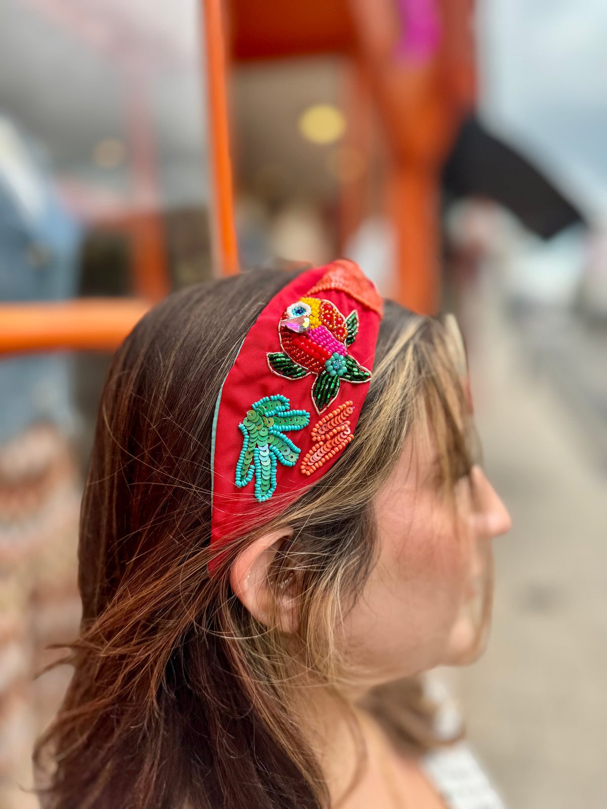 Colourful Embellished Headband | Red