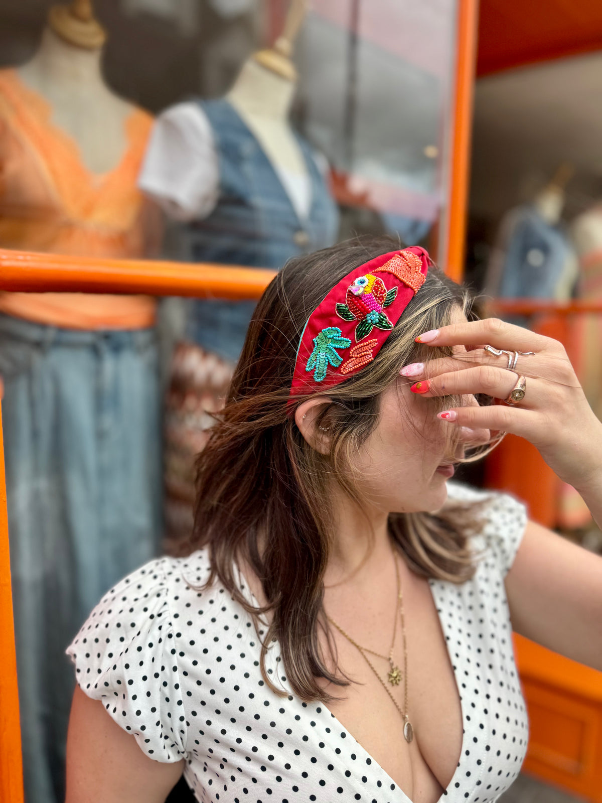 Colourful Embellished Headband | Red