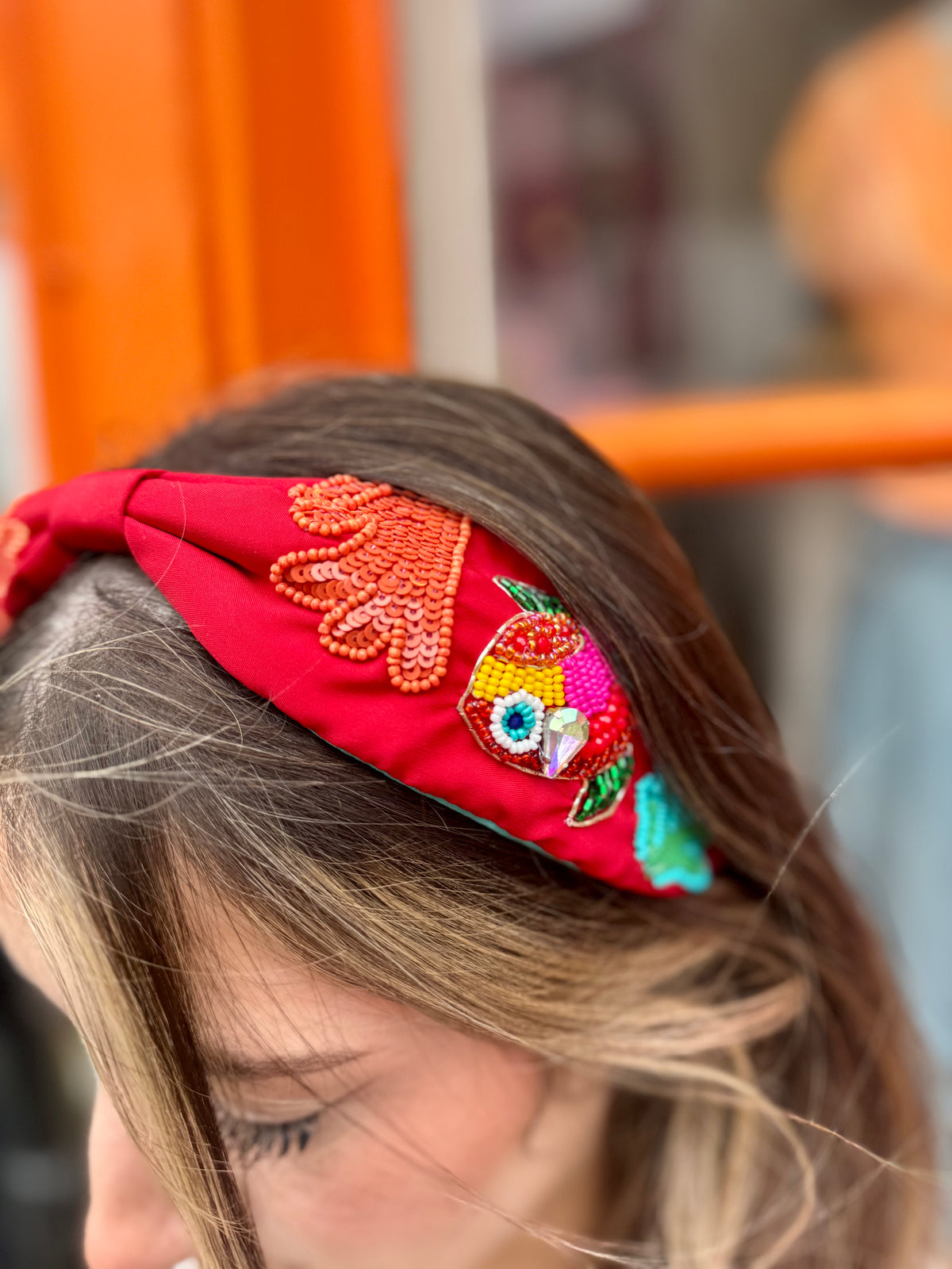 Colourful Embellished Headband | Red